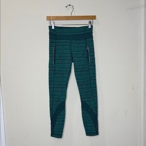 Lululemon Athletica Teal Striped Leggings with Zipper Pockets